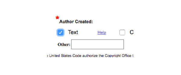 Check the box next to "text" when specifying an author for your copyright registration | Intellectual Property HQ