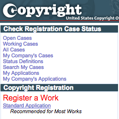 One of the first steps when you copyright your music is to choose the Standard Application.